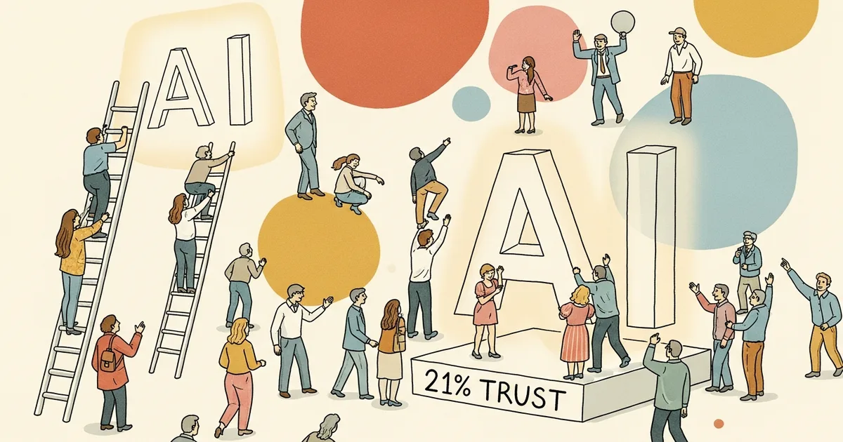 Editorial illustration for: Quinnipiac Poll: US AI Use Surged to 51% as Trust Held Flat at 21%