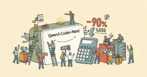 Editorial illustration for: Alibaba's Secret Weapon for AI Coding Costs 90% Less Than GPT-5.4 — Qwen3-Coder-Next Explained