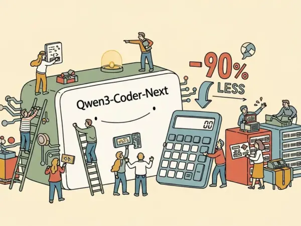 Editorial illustration for: Alibaba's Secret Weapon for AI Coding Costs 90% Less Than GPT-5.4 — Qwen3-Coder-Next Explained