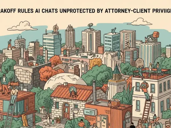 Editorial illustration for: Rakoff Rules AI Chats Unprotected by Attorney-Client Privilege