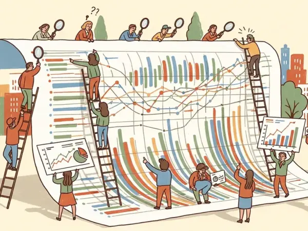 Editorial illustration for: RealChart2Code Benchmark Finds Top AI Models Drop 50% on Complex Visualizations