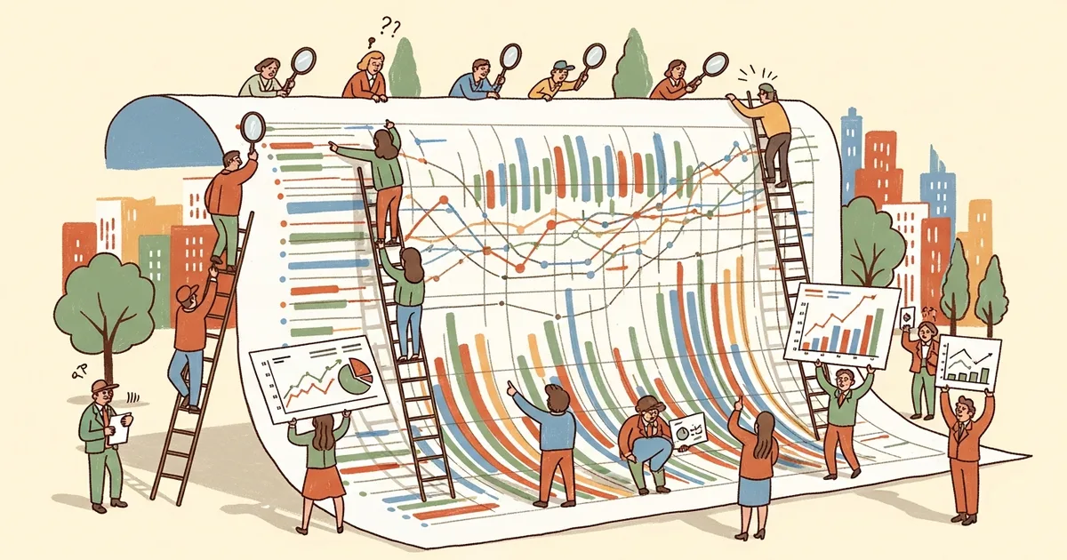 Editorial illustration for: RealChart2Code Benchmark Finds Top AI Models Drop 50% on Complex Visualizations