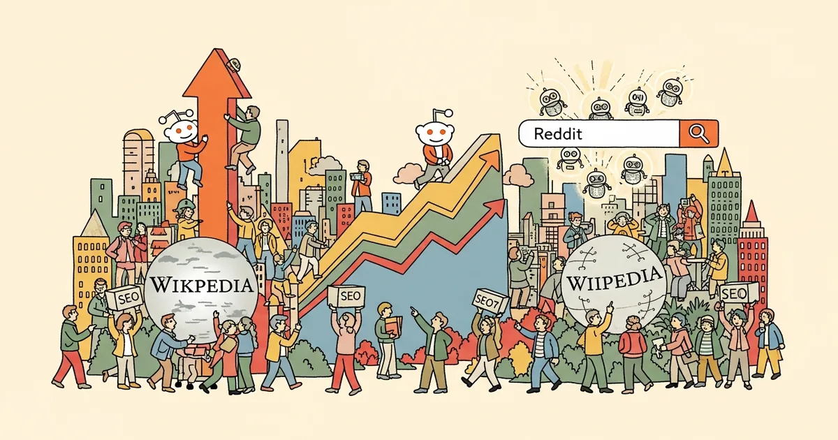 Editorial illustration for: Reddit Is Now Cited More Than Wikipedia by AI Search Engines — This Changes SEO Forever