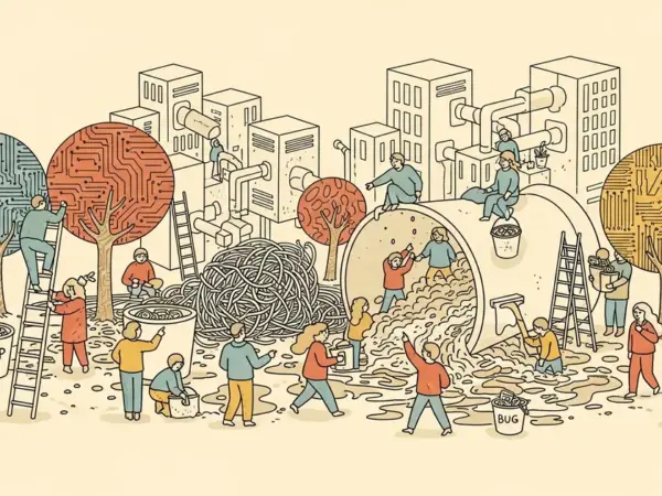 Editorial illustration for: Researchers Frame AI Code 'Slop' as Tragedy of the Commons for Dev Teams
