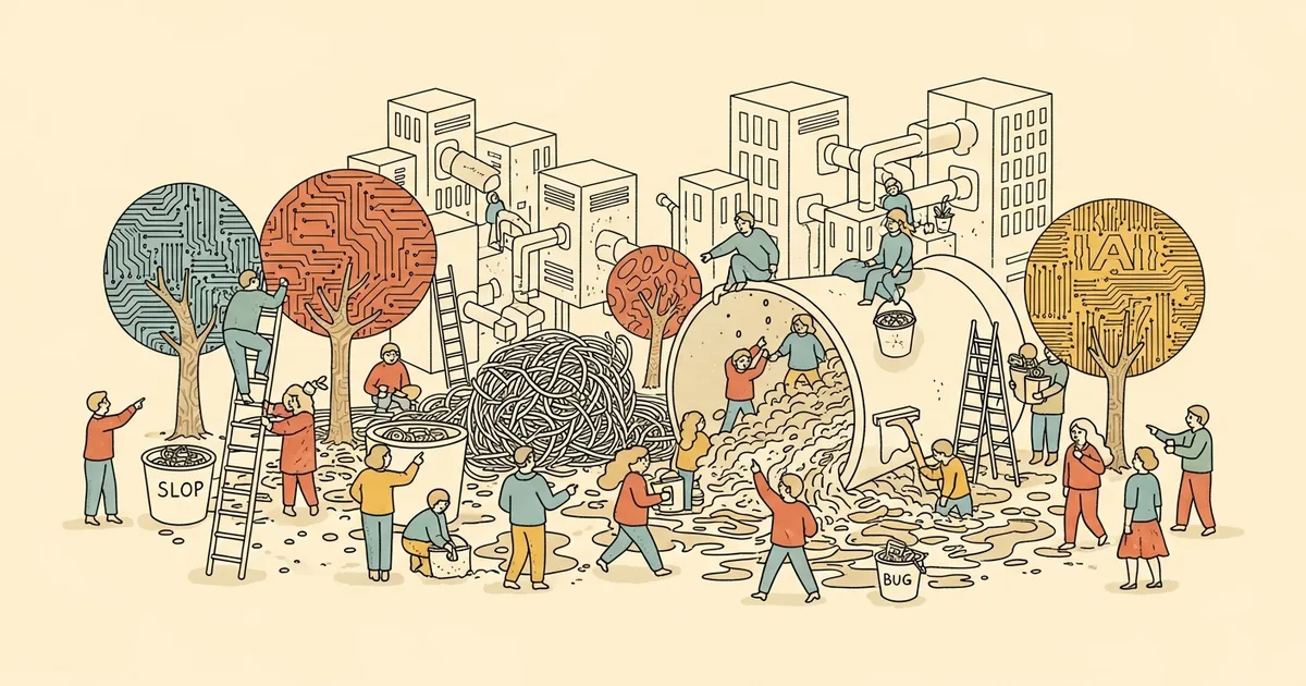 Editorial illustration for: Researchers Frame AI Code 'Slop' as Tragedy of the Commons for Dev Teams