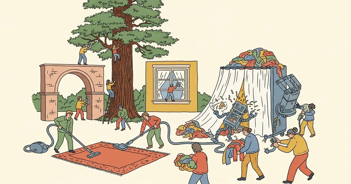 Editorial illustration for: Despite the Hype, Robots Still Fail 88% of Household Tasks — Stanford's Reality Check on Humanoid