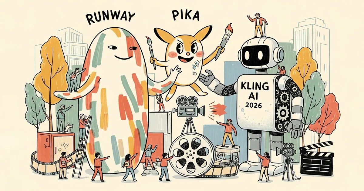 Editorial illustration for: Runway vs Pika vs Kling AI 2026: The AI Video Generator Showdown for Creators