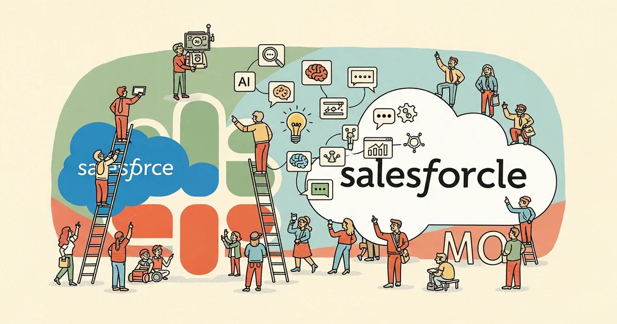 Editorial illustration for: Salesforce announces an AI-heavy makeover for Slack, with 30 new features