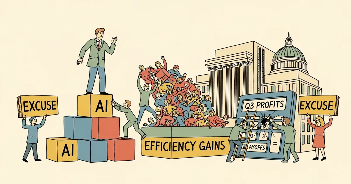 Editorial illustration for: Sam Altman Just Admitted Companies Are Using AI as an Excuse to Lay People Off — 'AI Washing' Is