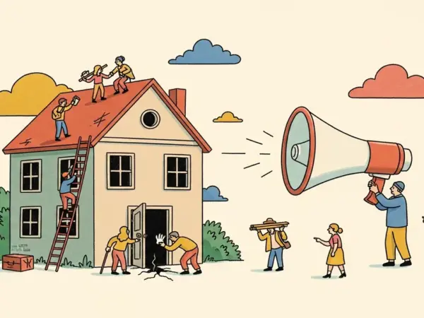 Editorial illustration for: Sam Altman's House Was Attacked. His Response Is a Warning.