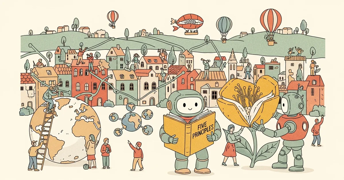 Editorial illustration for: Sam Altman Publishes Five Principles Framing OpenAI as a Decentralizing Force