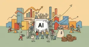 Editorial illustration for: Samsung Posts Eight-Fold Profit Jump as AI Chip Demand Holds in Volatile Markets