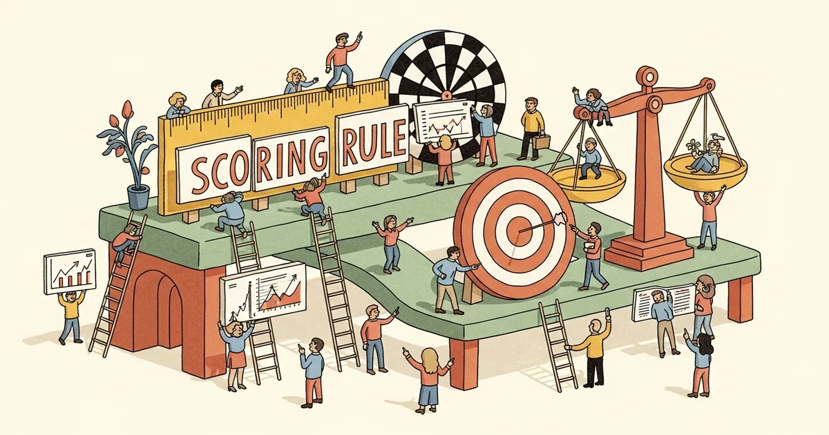 Editorial illustration for: ScoringBench: A Benchmark for Evaluating Tabular Foundation Models with Proper Scoring Rules