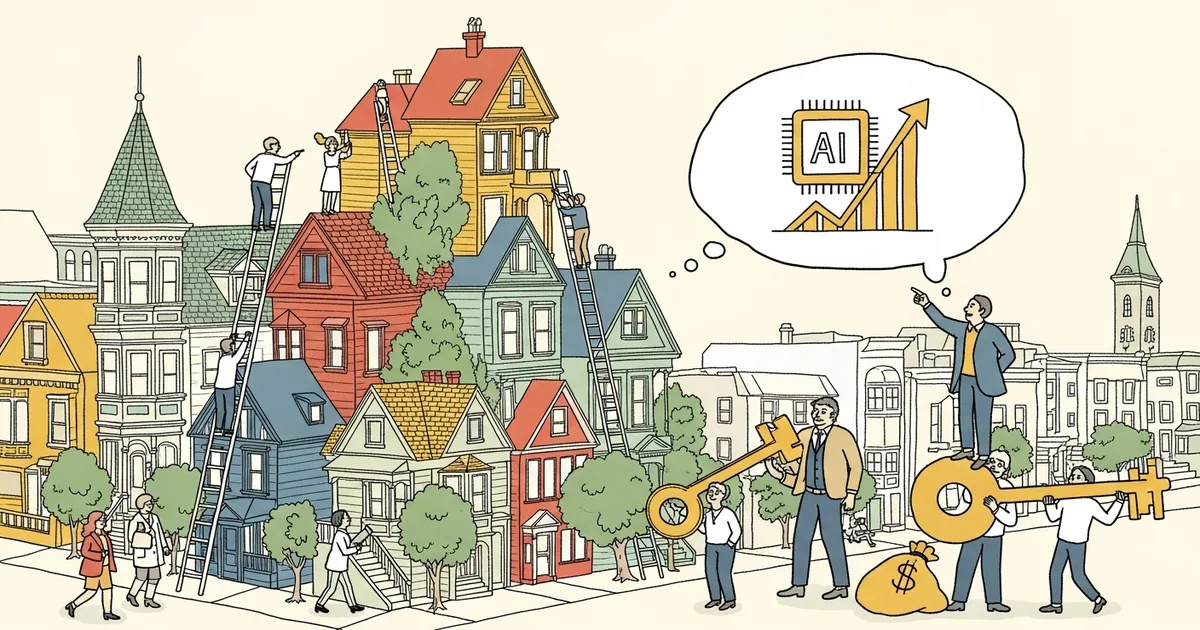 Editorial illustration for: SF Median Home Price Hits Record $2.15M as AI Startup Wealth Rises 18%