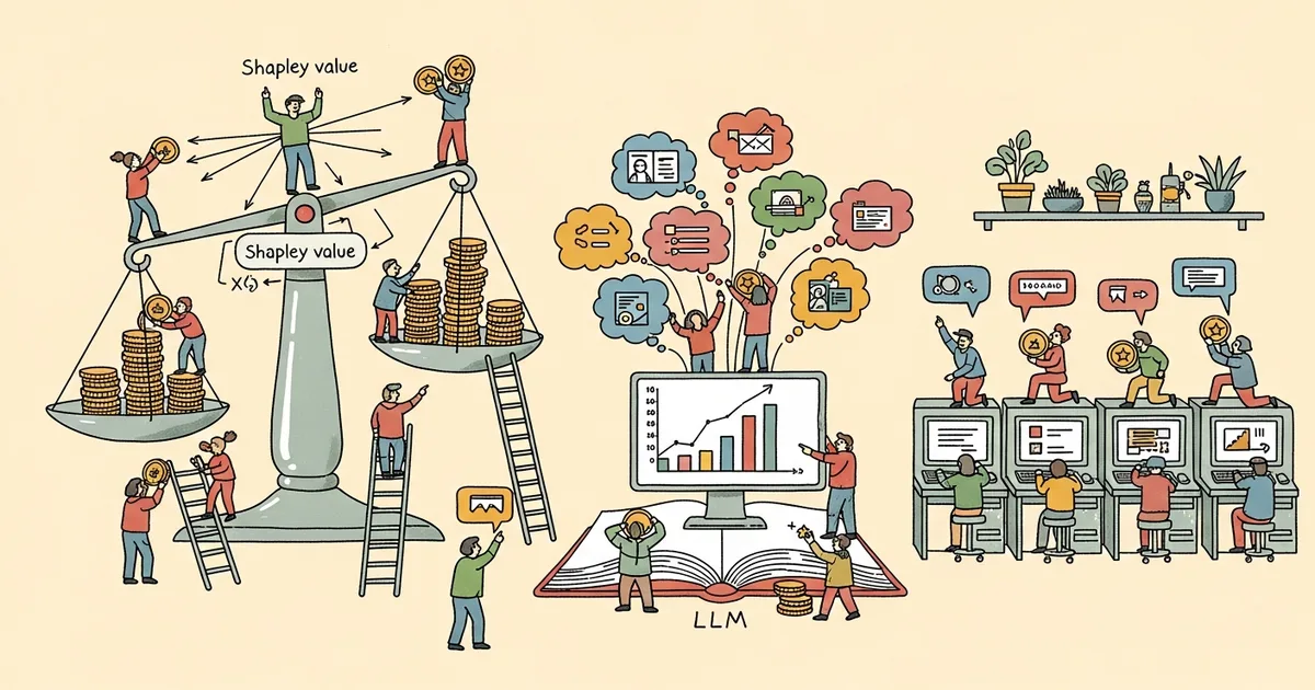 Editorial illustration for: ShapE-GRPO: Shapley-Enhanced Reward Allocation for Multi-Candidate LLM Training