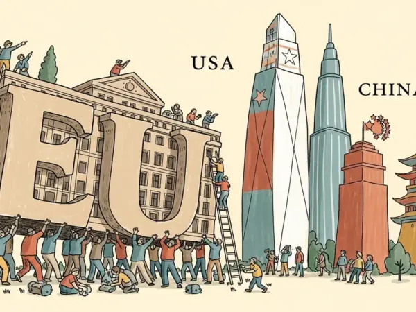Editorial illustration for: Siemens CEO Warns EU AI Rules Will Push Investment to US and China