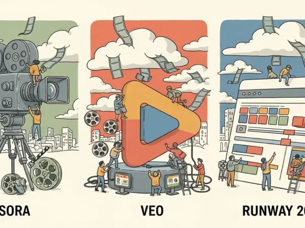 Editorial illustration for: Sora vs Veo vs Runway 2026: AI Video Generation's Big Three Compared