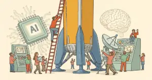 Editorial illustration for: SpaceX Files for $1.75 Trillion IPO — AI Powers Everything from Rocket Landings to Starlink