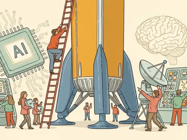 Editorial illustration for: SpaceX Files for $1.75 Trillion IPO — AI Powers Everything from Rocket Landings to Starlink