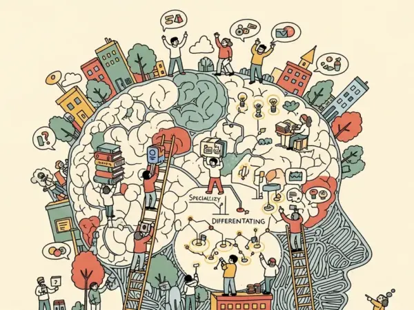 Editorial illustration for: Spontaneous Functional Differentiation in Large Language Models: A Brain-Like Intelligence Econom