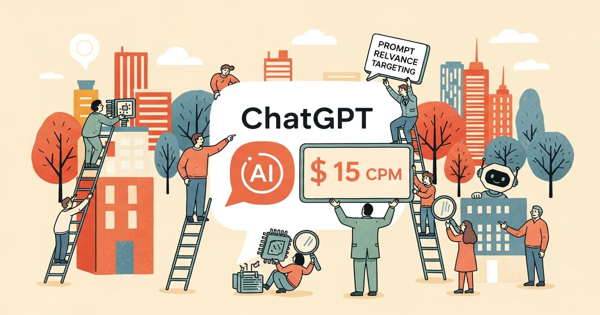 Editorial illustration for: StackAdapt Pitches ChatGPT Ad Placements at $15 CPMs via Prompt Relevance Targeting