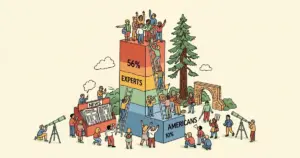 Editorial illustration for: Stanford's 2026 AI Index Just Exposed a Chasm — 56% of Experts Are Excited About AI, Only 10% of