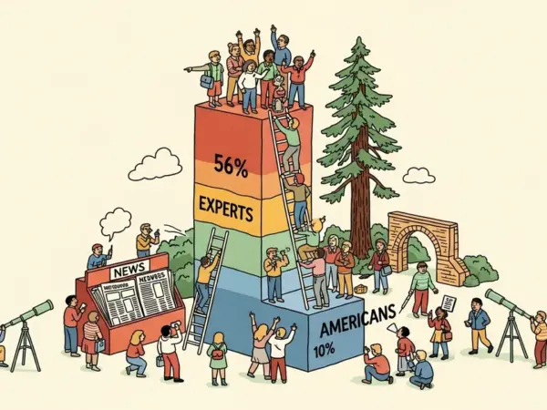 Editorial illustration for: Stanford's 2026 AI Index Just Exposed a Chasm — 56% of Experts Are Excited About AI, Only 10% of