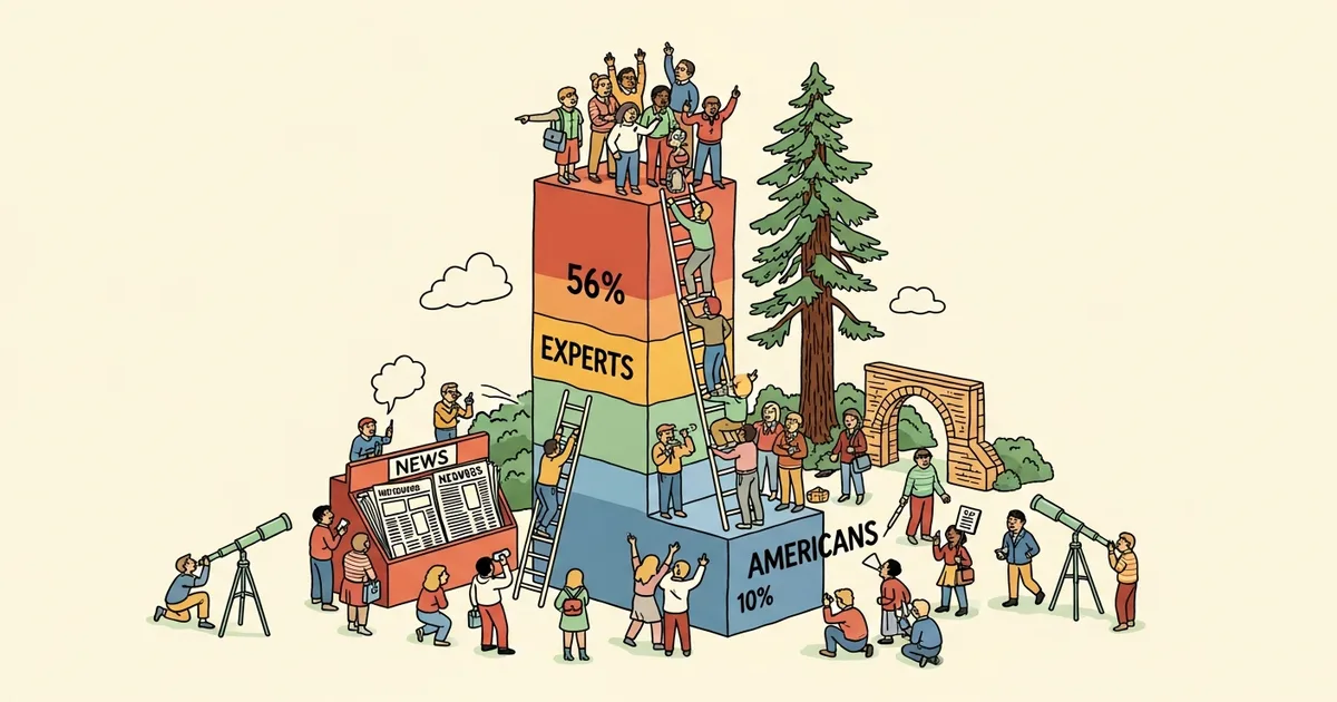 Editorial illustration for: Stanford's 2026 AI Index Just Exposed a Chasm — 56% of Experts Are Excited About AI, Only 10% of