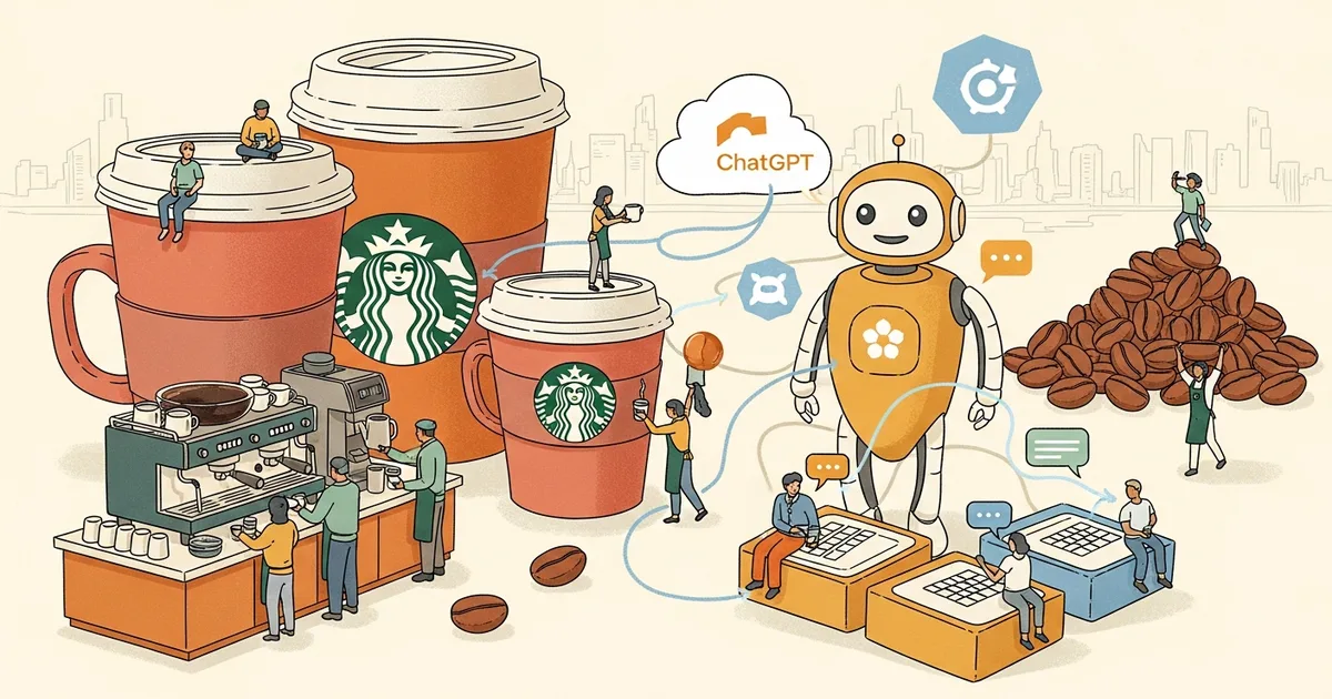 Editorial illustration for: Starbucks Just Plugged Into ChatGPT — And It Wants Your Conversation Data