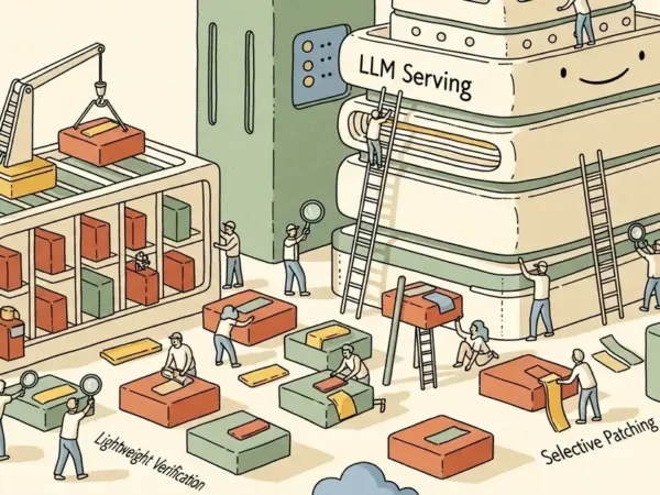 Editorial illustration for: StepCache: Step-Level Reuse with Lightweight Verification and Selective Patching for LLM Serving