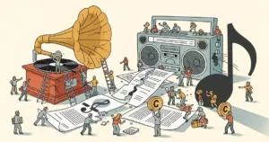 Editorial illustration for: Suno's Talks With Universal and Sony Just Collapsed — The Biggest AI Music Startup Has a Copyrigh