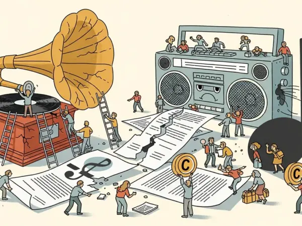 Editorial illustration for: Suno's Talks With Universal and Sony Just Collapsed — The Biggest AI Music Startup Has a Copyrigh