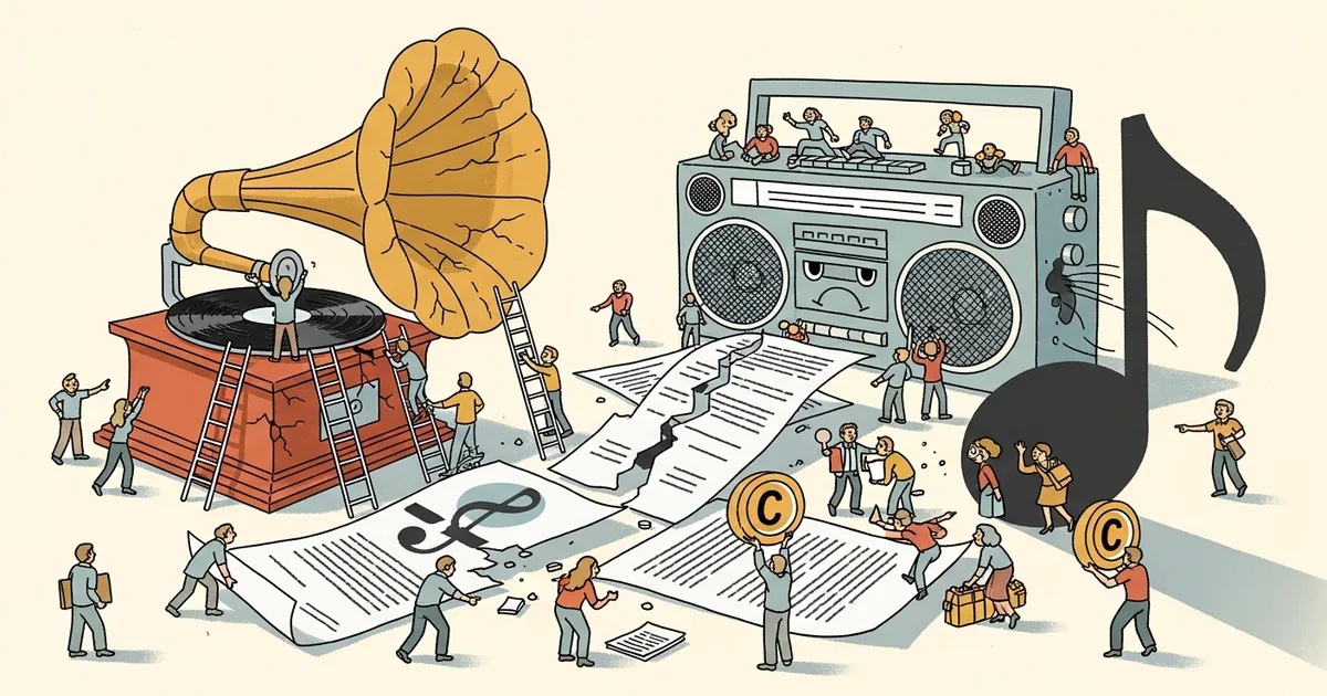 Editorial illustration for: Suno's Talks With Universal and Sony Just Collapsed — The Biggest AI Music Startup Has a Copyrigh