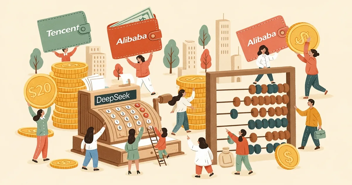 Editorial illustration for: Tencent and Alibaba in Talks to Back DeepSeek at $20B Valuation
