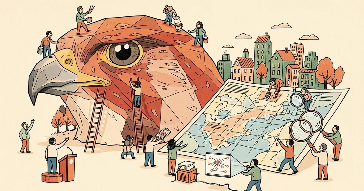 Editorial illustration for: TII Releases Falcon Perception: A 0.6B-Parameter Vision Model for Grounding and Segmentation