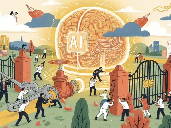 Editorial illustration for: Trump Administration Acts to Block Chinese Firms from Training on US AI Models