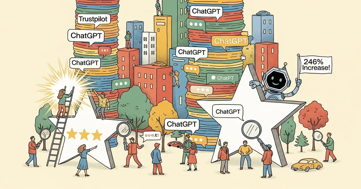 Editorial illustration for: Trustpilot's ChatGPT Citations Surge 246%: Answer Engine Optimization Is Now Essential