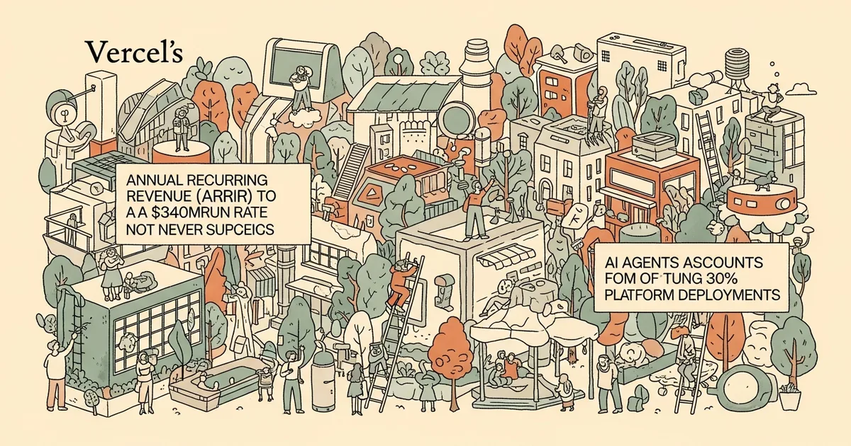Editorial illustration for: Vercel ARR Triples to $340M Run Rate as AI Agents Account for 30% of Platform Deployments