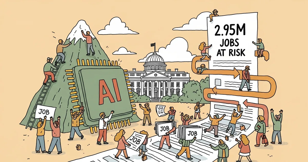 Editorial illustration for: White House Preps Federal Agencies for Mass AI — 2.95M Jobs at Risk