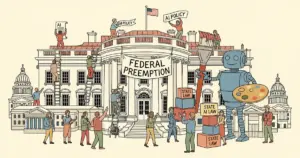 Editorial illustration for: White House AI Legislative Framework Proposes Federal Preemption of State AI Laws