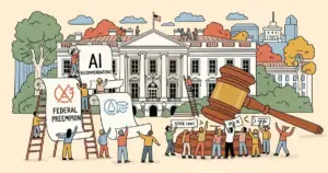 Editorial illustration for: White House AI Recommendations Back Federal Preemption of State Laws