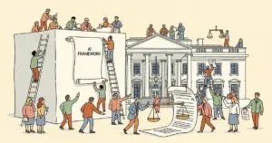 Editorial illustration for: White House Releases AI Legislative Framework Calling for Federal Preemption of State Laws