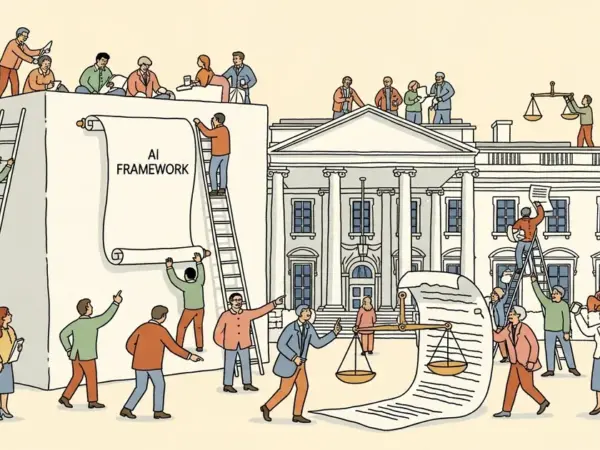 Editorial illustration for: White House Releases AI Legislative Framework Calling for Federal Preemption of State Laws