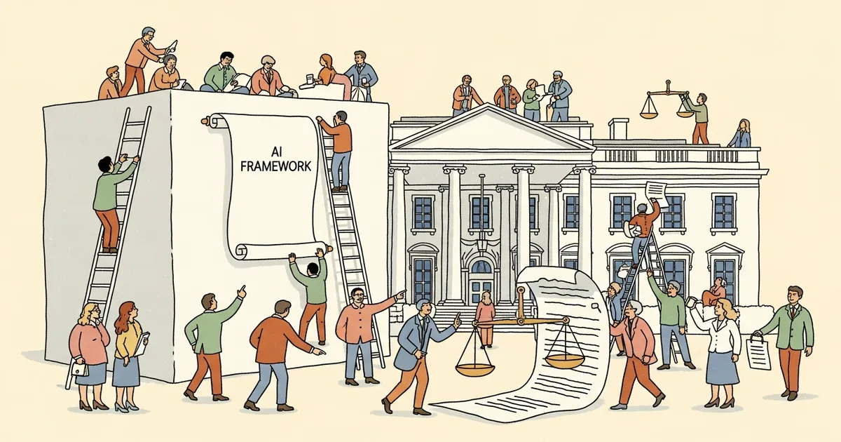 Editorial illustration for: White House Releases AI Legislative Framework Calling for Federal Preemption of State Laws