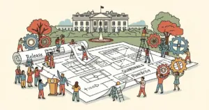 Editorial illustration for: White House Releases National Policy Framework for AI, Setting Federal Guardrails