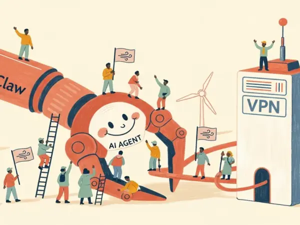 Editorial illustration for: Windscribe Adds Native OpenClaw AI Agent Support to Its VPN Service