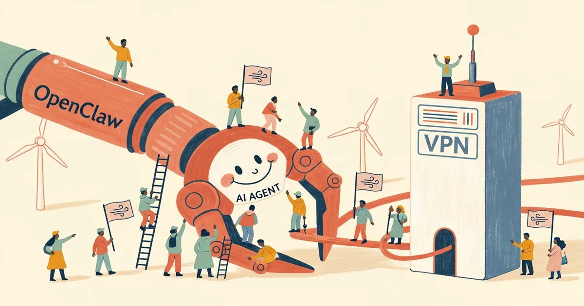 Editorial illustration for: Windscribe Adds Native OpenClaw AI Agent Support to Its VPN Service