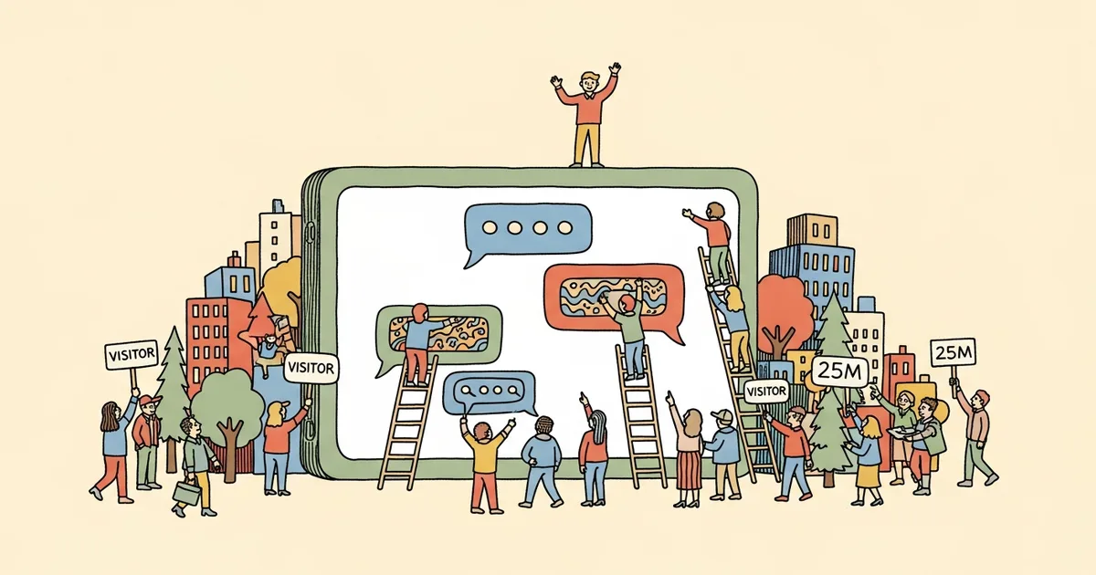 Editorial illustration for: A 17-Year-Old Built a Fake AI Chatbot — 25 Million Visitors in 30 Days