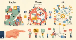 Editorial illustration for: Zapier vs Make vs n8n: We Built the Same AI Workflow in All 3 — One Was 10x Cheaper