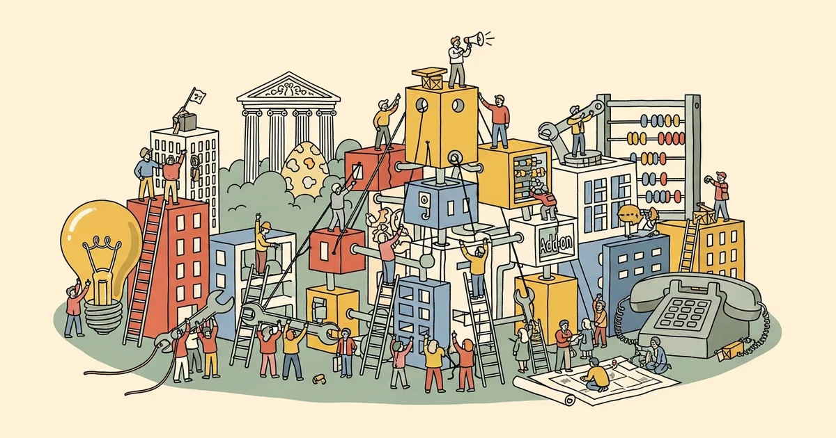 Editorial illustration for: MIT TR: Agentic AI Requires Systems-Level Org Redesign, Not Add-Ons